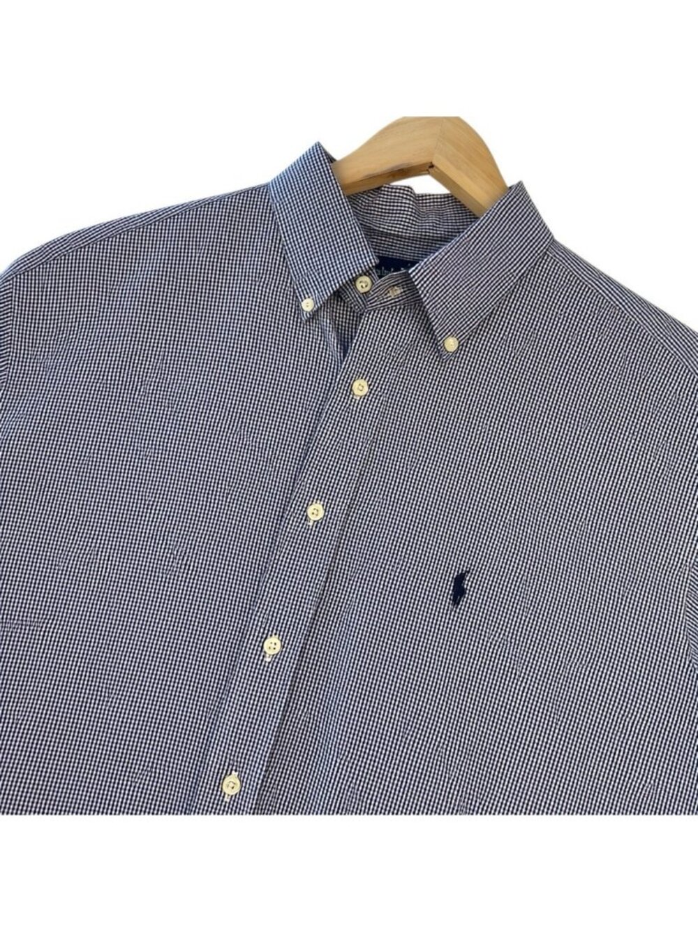 RALPH LAUREN Mens Shirt Oxford Yarmouth Neck Sz 17 32-33 Blue Check Button Up